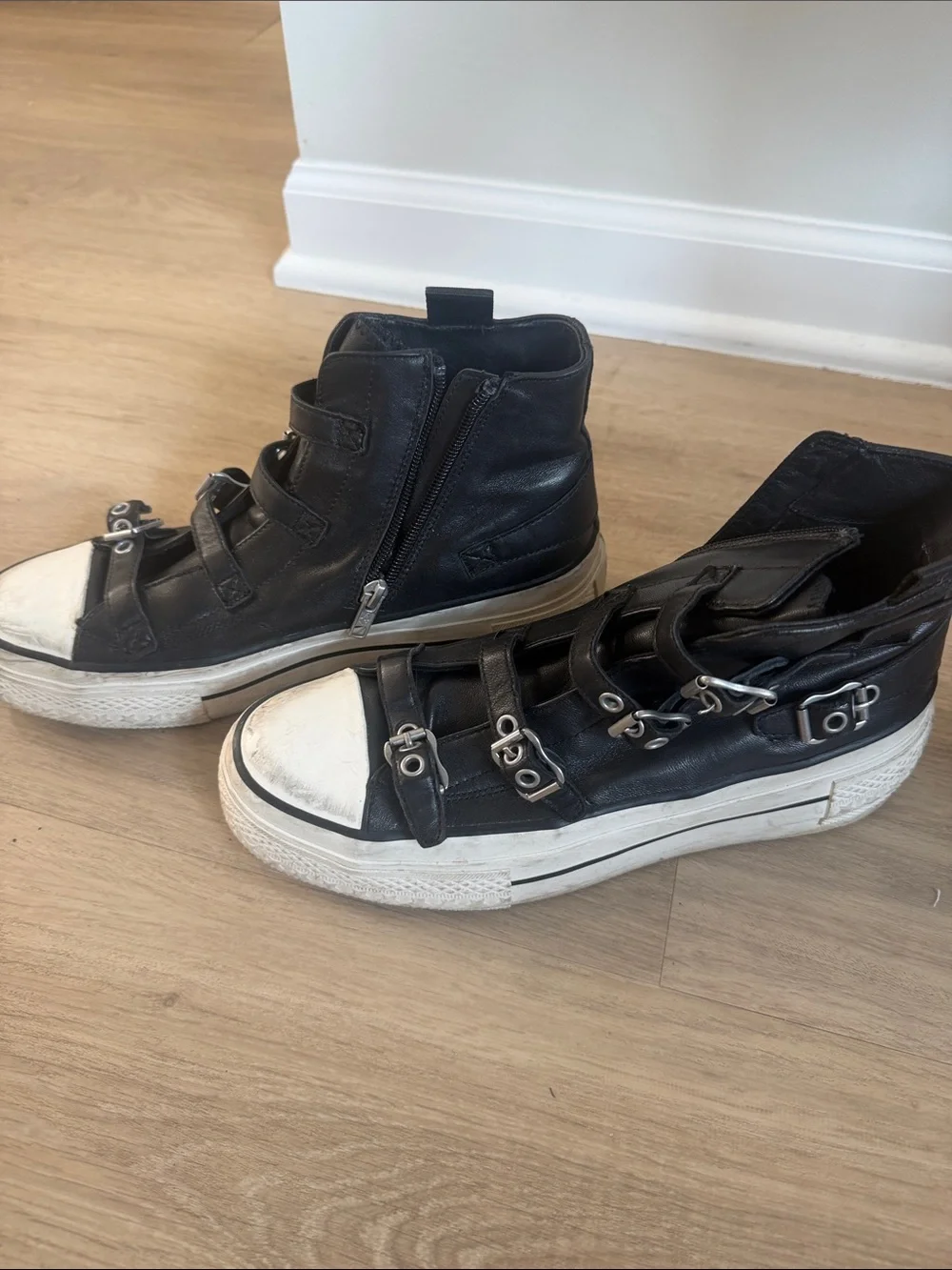 Ash Black Leather High-Top Sneakers with White Toe Caps